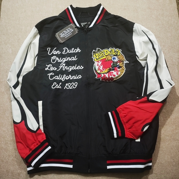 Von Dutch Other - Von Dutch Black, White, and Red Lightweight Bomber Windbreaker Jacket #U